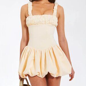 Aubrey Egg White Satin Bubble Hem Mini Dress | miss circle XS